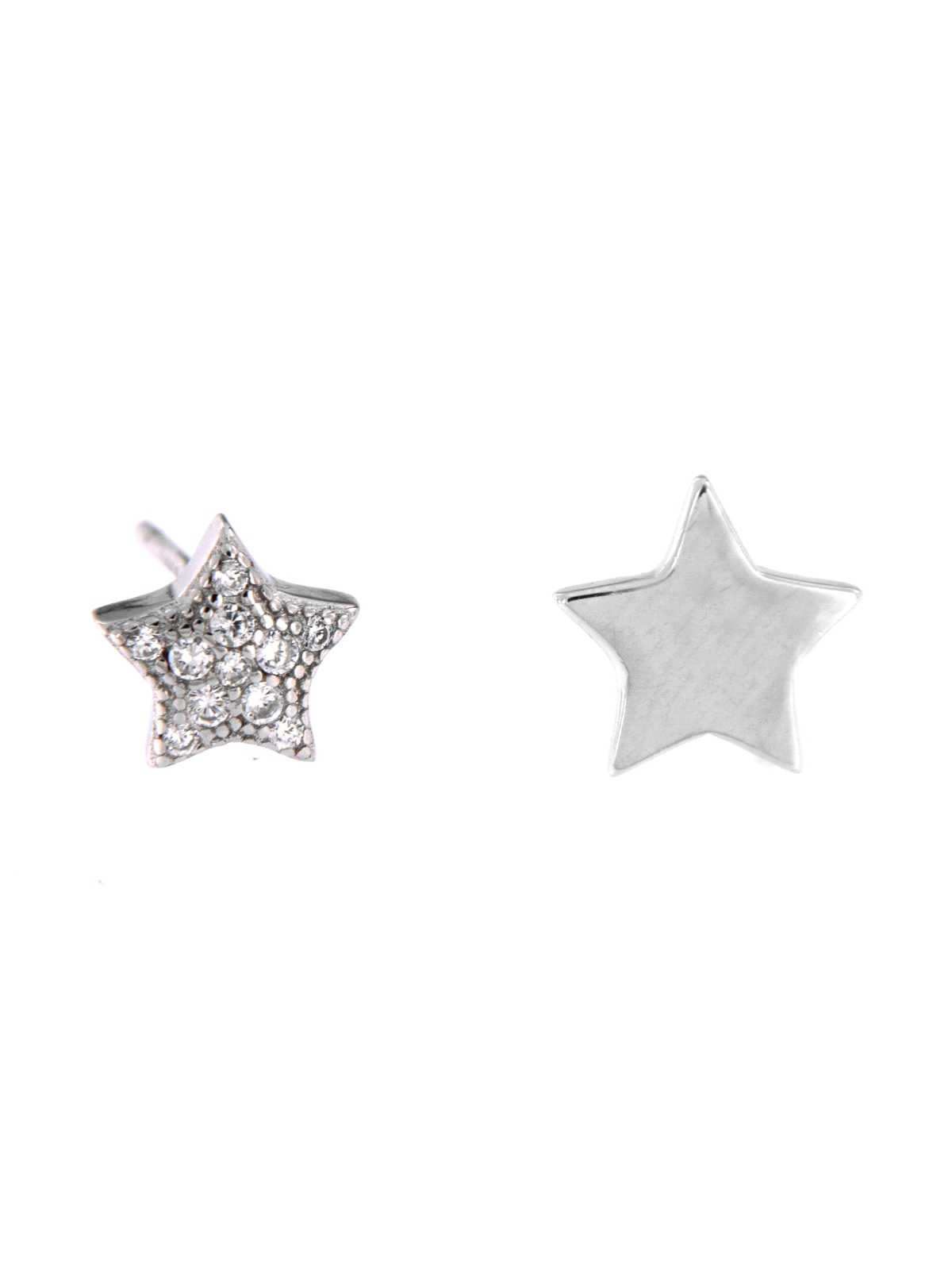 Pendientes de presión estrellas lisa y circonitas plata
