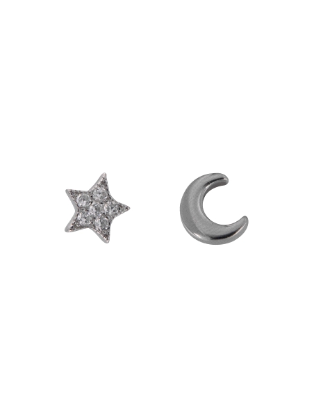 Pendientes de presión estrella con circonitas y luna plata