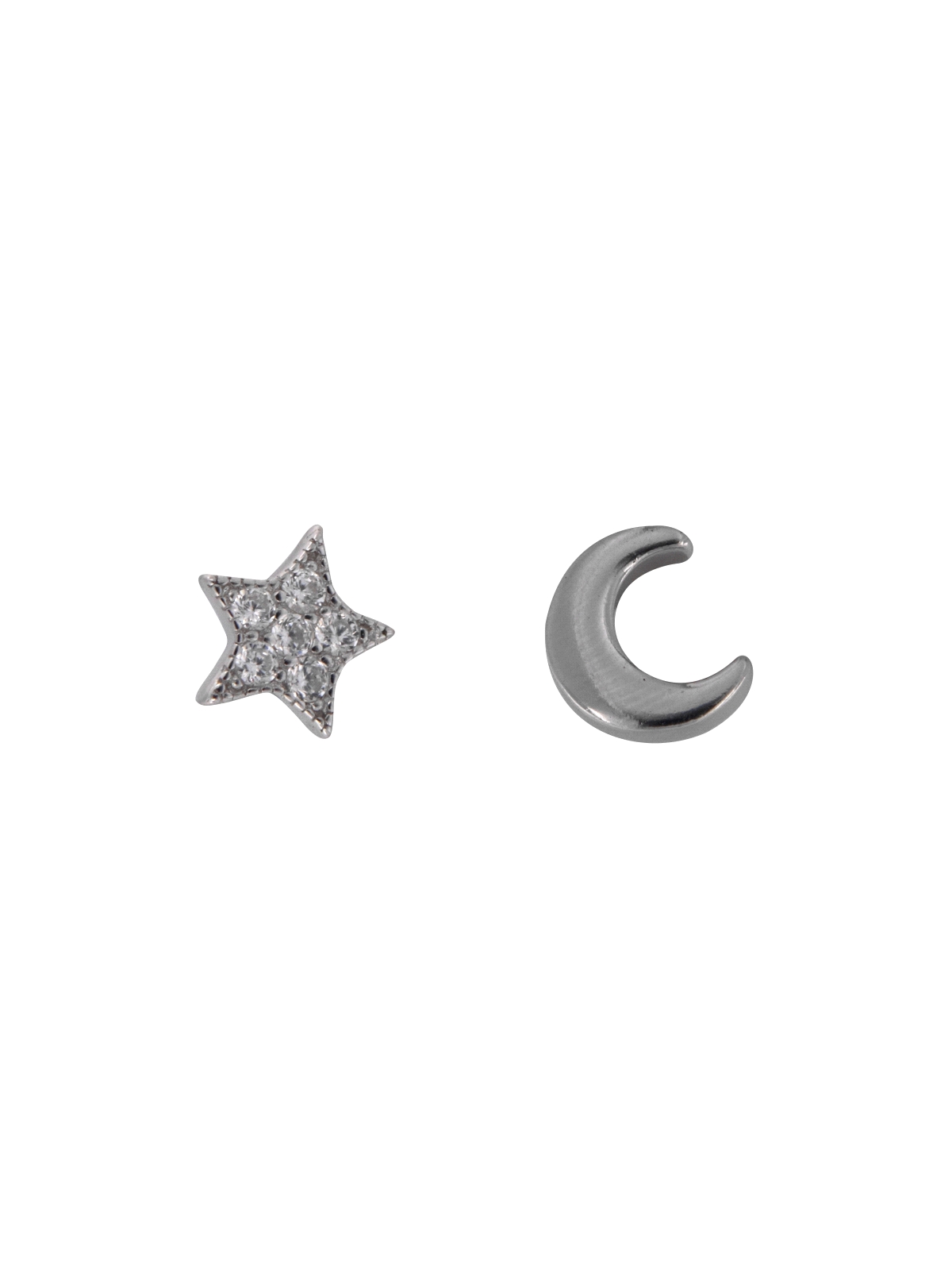 Pendientes de presión estrella con circonitas y luna plata