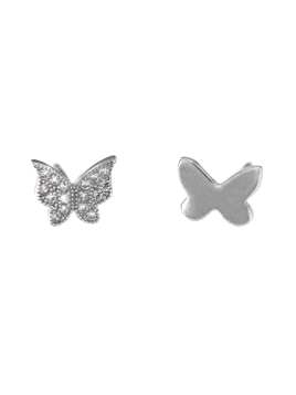 Pendientes de presión mariposas lisa y circonitas plata