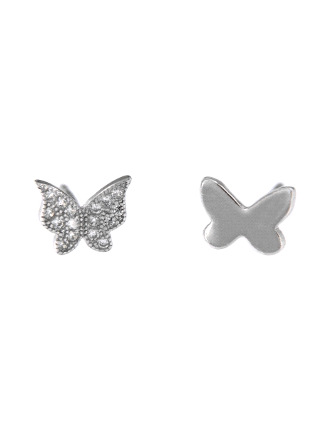 Pendientes de presión mariposas lisa y circonitas plata