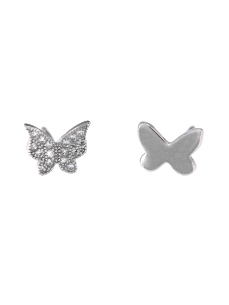 Pendientes de presión mariposas lisa y circonitas plata