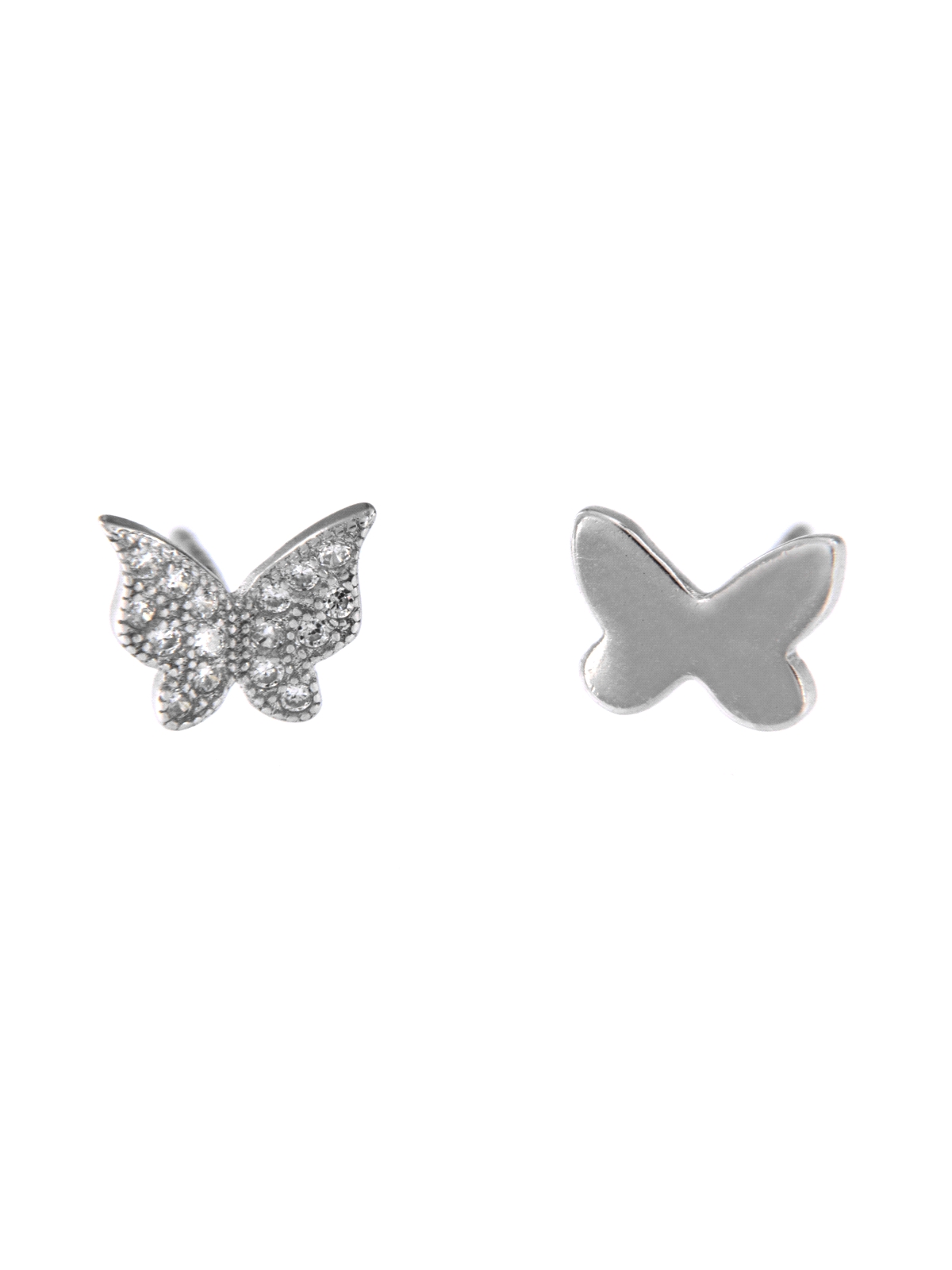 Pendientes de presión mariposas lisa y circonitas plata