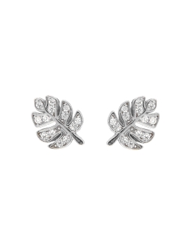 Pendientes de presión hoja tropical con circonitas blancas en Plata de Ley 925