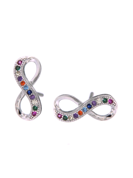 Pendientes de presión infinito con circonitas de colores en Plata de Ley 925