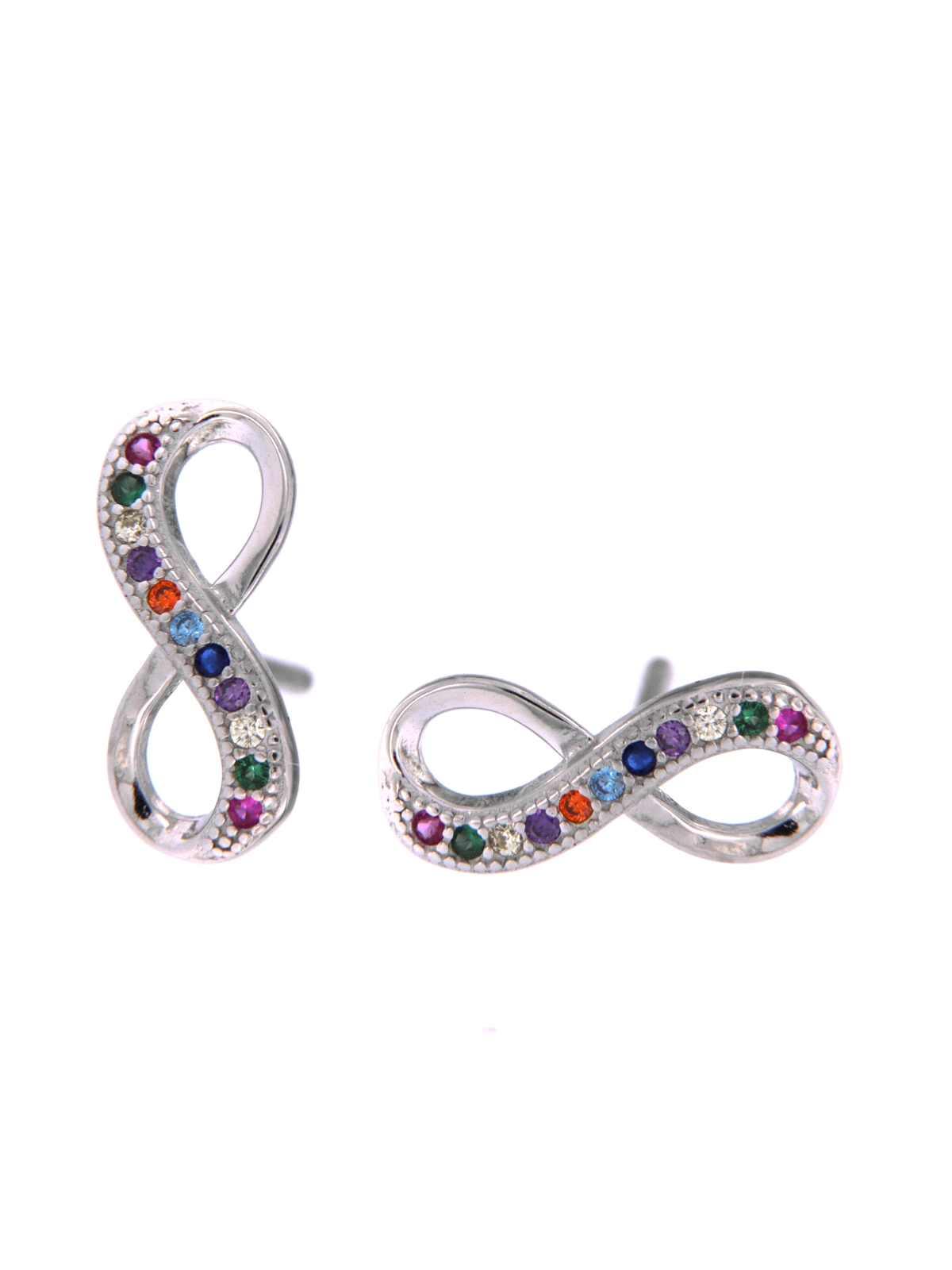 Pendientes de presión infinito con circonitas de colores en Plata de Ley 925