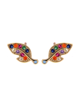 Pendientes de presión hoja con circonitas multicolor