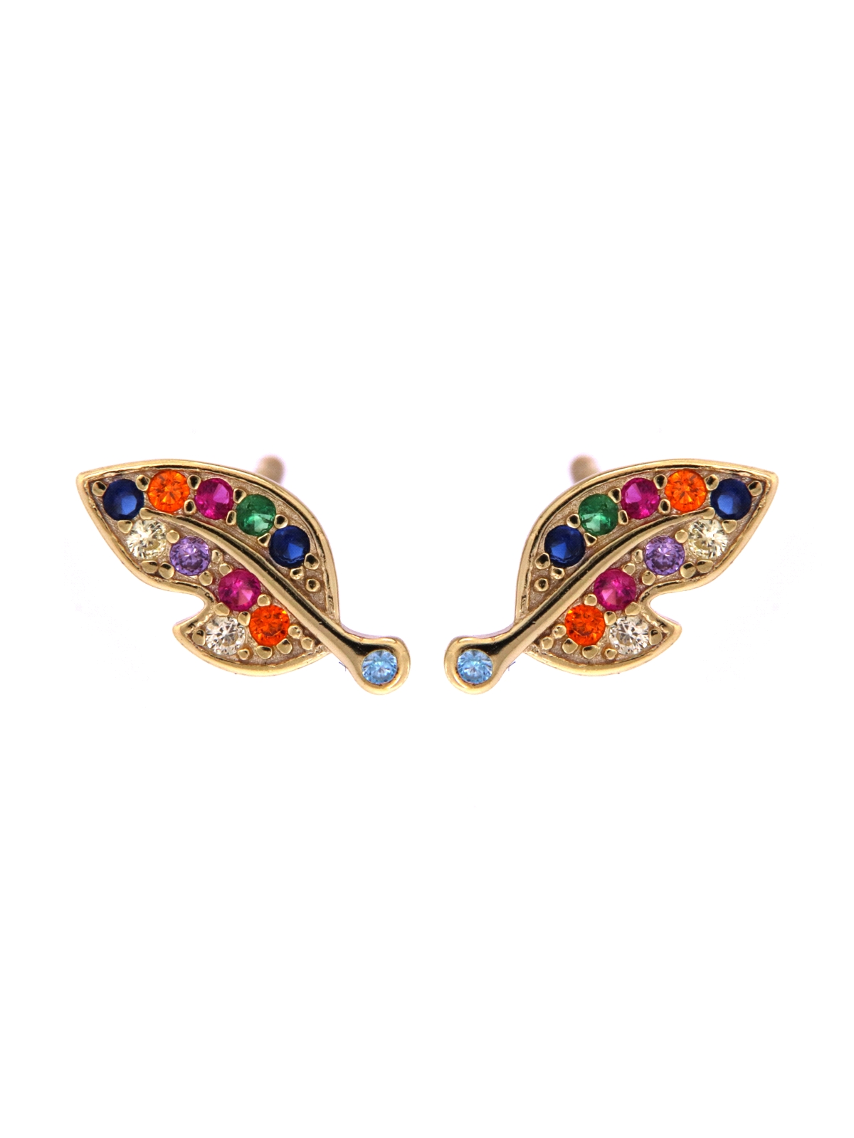 Pendientes de presión hoja con circonitas multicolor
