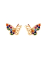 Pendientes de presión dorados mariposa con circonitas de colores en Plata de Ley 925