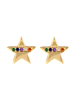Pendientes de presión dorados estrella con circonitas de colores