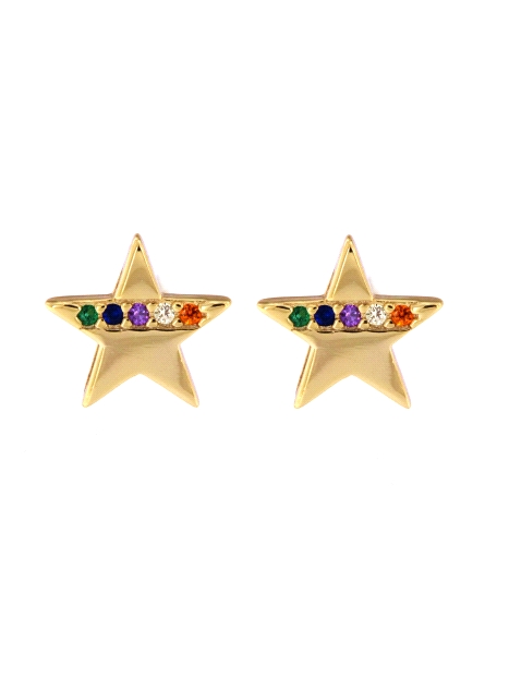 Pendientes de presión dorados estrella con circonitas de colores