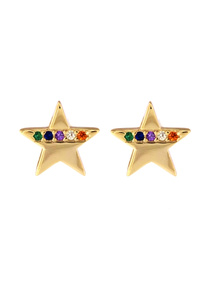 Pendientes de presión dorados estrella con circonitas de colores