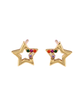 Pendientes de presión dorados estrella calada con circonitas de colores