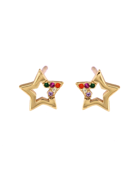 Pendientes de presión dorados estrella calada con circonitas de colores