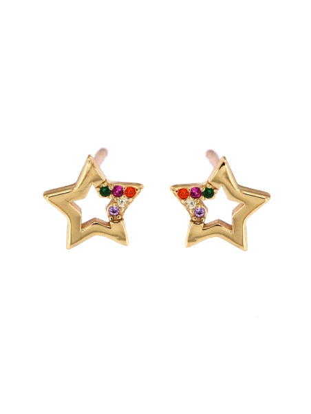 Pendientes de presión dorados estrella calada con circonitas de colores
