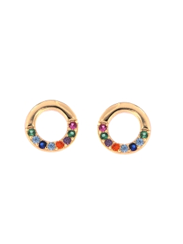 Pendientes de presión dorados círculo con circonitas de colores