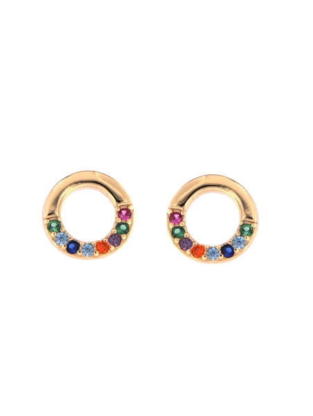 Pendientes de presión dorados círculo con circonitas de colores