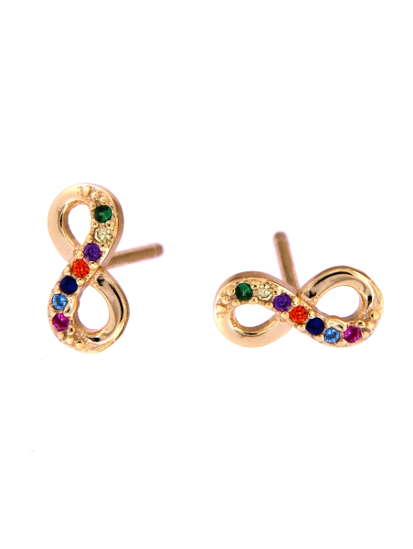 Pendientes de presión dorados infinito con línea de circonitas de colores