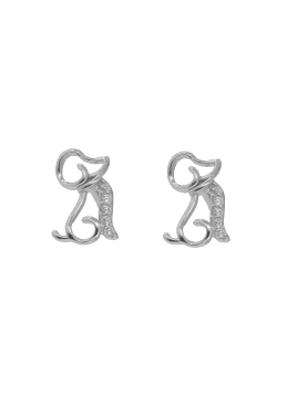 Pendientes de presión perro con circonitas blancas en plata