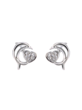 <p style="text-align:justify;">Pendientes originales en forma de delfín con corazón con circonitas blancas en Plata de Primera L