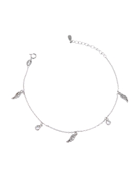 <p>Pulsera de cadenita delgada, con detalles en forma de ala y unos brillantitos de circonita blanca en Plata de Ley 925.</p>
<p