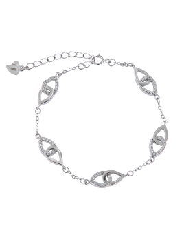 <p>Pulsera de plata tallada y entrelazada con adornos y decorada con circonitas blancas. </p>
<p>Plata de primera ley, 925 MM.</