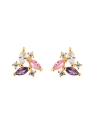 Pendientes de presión dorados con circonitas marqués rosa y lila