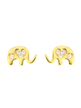 Pendientes de presión elefante dorados con circonitas blancas