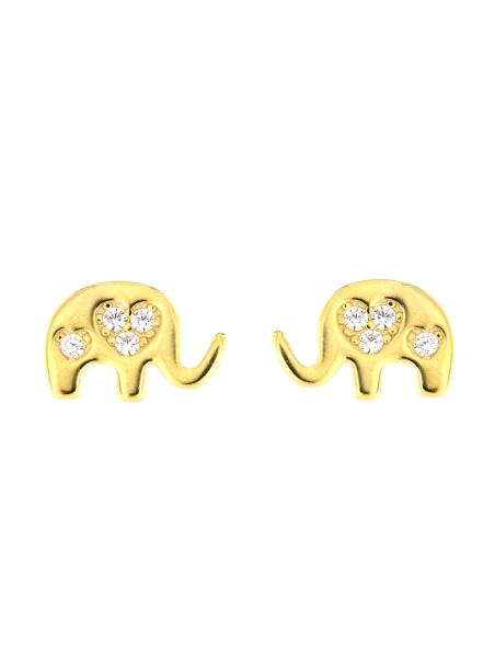 Pendientes de presión elefante dorados con circonitas blancas