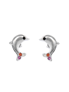Pendientes de presión delfín con circonitas multicolor