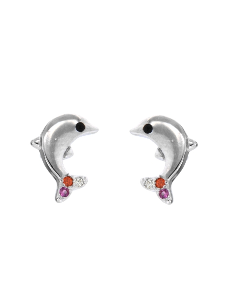 Pendientes de presión delfín con circonitas multicolor