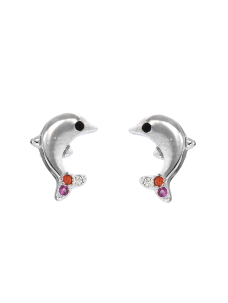 Pendientes de presión delfín con circonitas multicolor