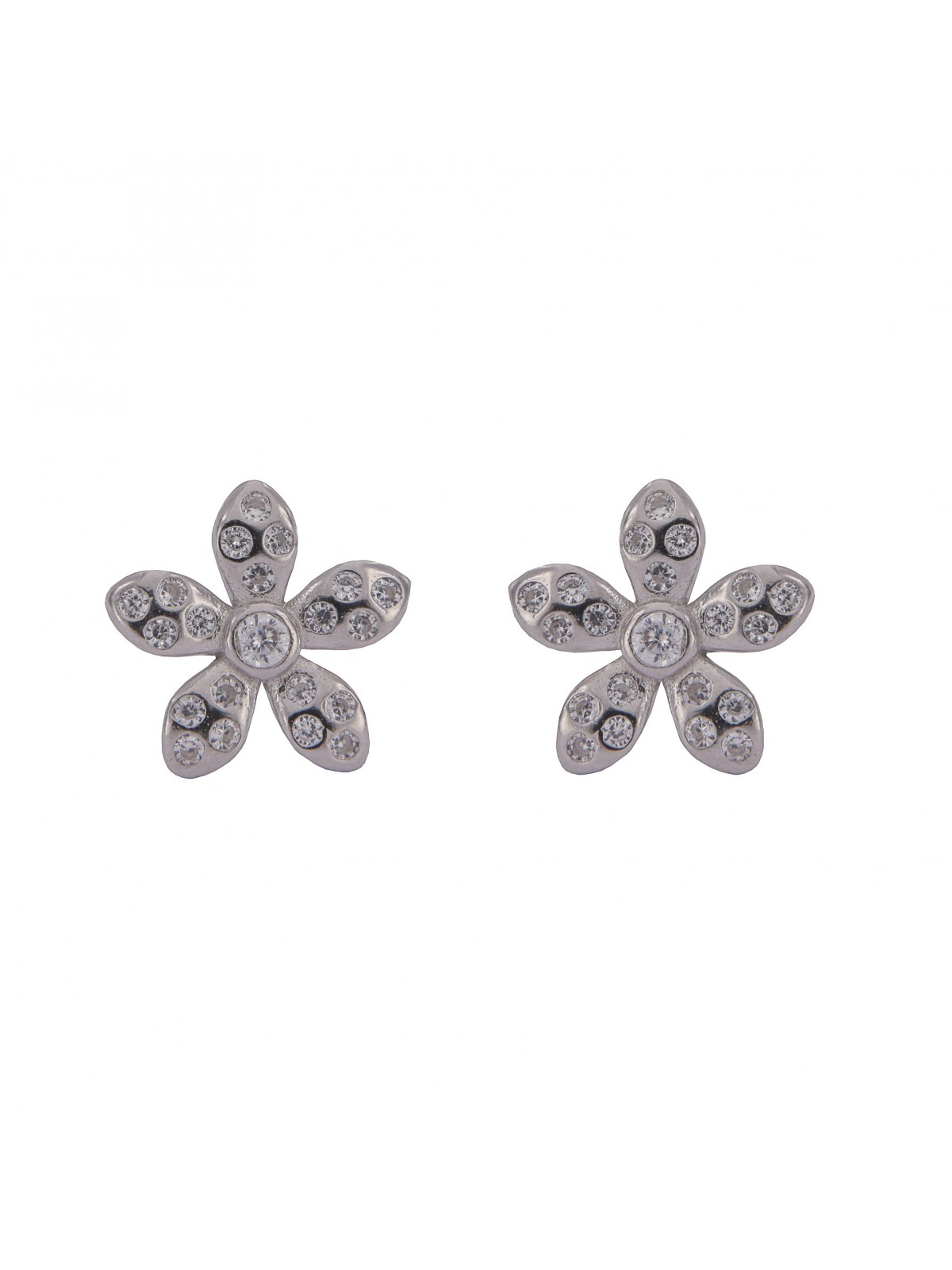 Pendientes de presión flor con circonitas blancas