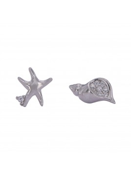 Pendientes de presión estrella de mar y caracola con circonitas blancas