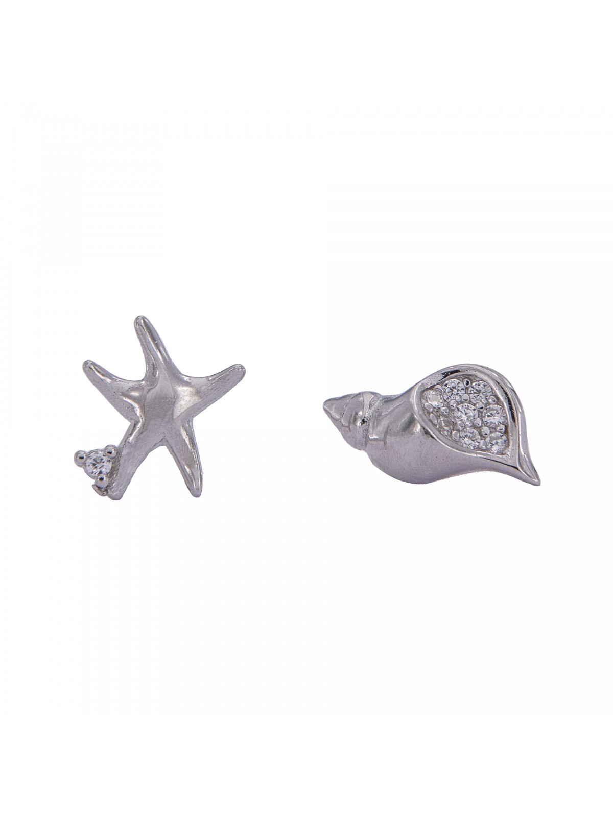 Pendientes de presión estrella de mar y caracola con circonitas blancas