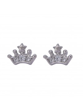 Pendientes de presión corona con estrella y circonitas blancas en plata
