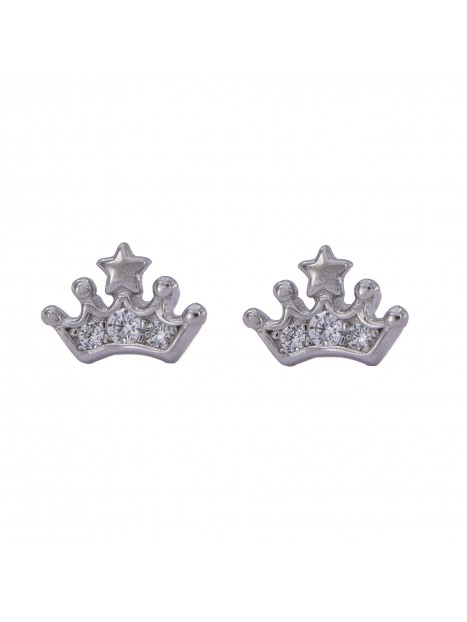 Pendientes de presión corona con estrella y circonitas blancas en plata