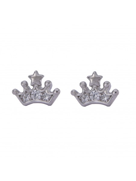 Pendientes de presión corona con estrella y circonitas blancas en plata