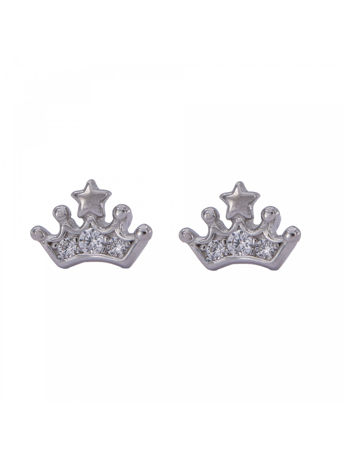 Pendientes de presión corona con estrella y circonitas blancas en plata