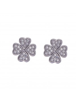 Pendientes de presión trébol de corazones con circonitas blancas en plata