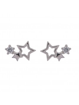Pendientes de presión doble estrella con circonita blanca en Plata de Ley 925