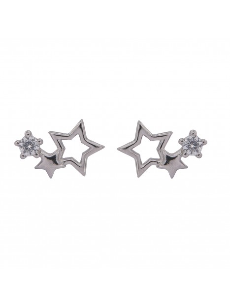 Pendientes de presión doble estrella con circonita blanca en Plata de Ley 925