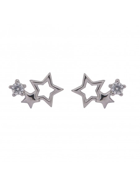 Pendientes de presión doble estrella con circonita blanca en Plata de Ley 925