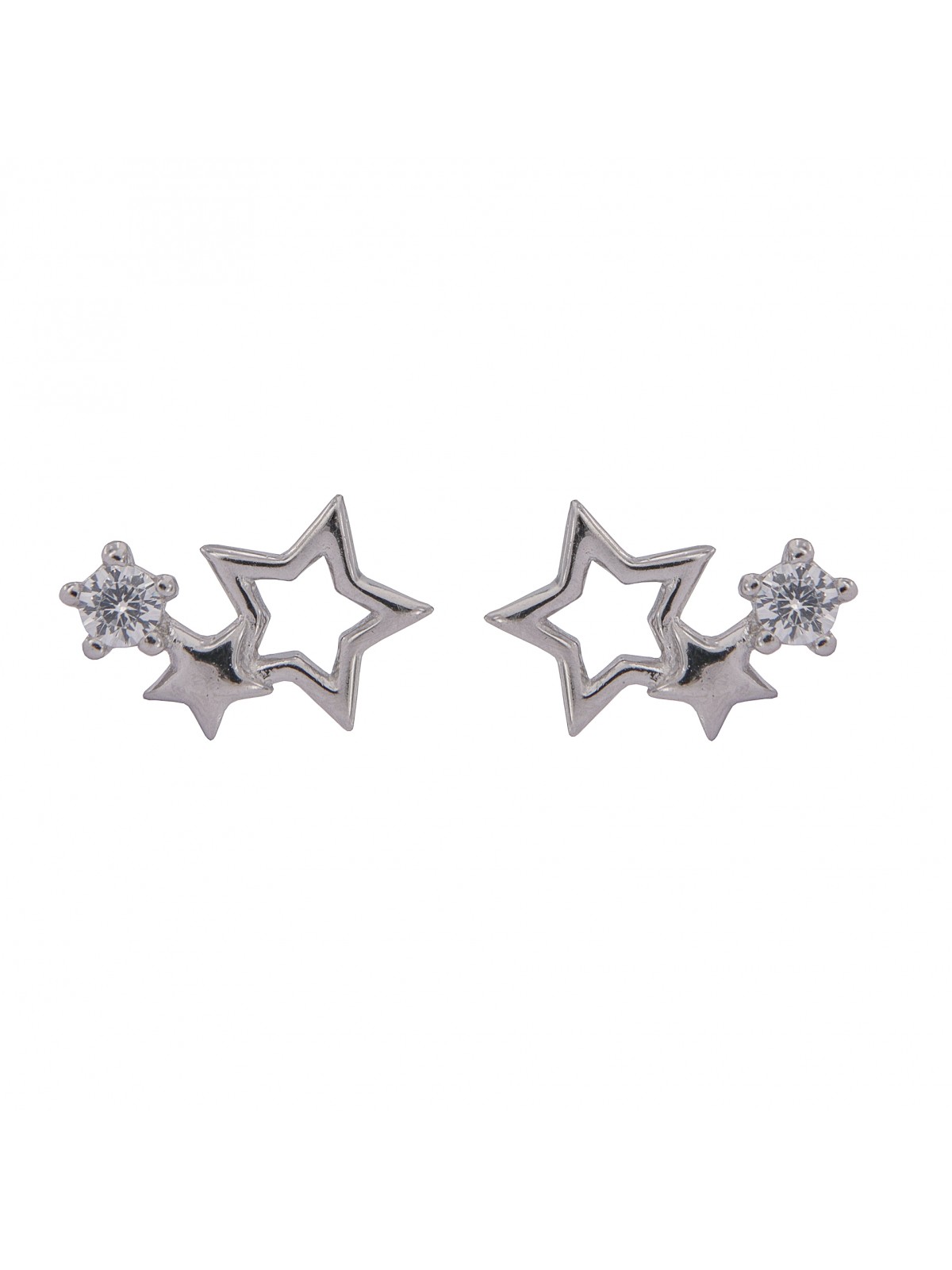 Pendientes de presión doble estrella con circonita blanca en Plata de Ley 925