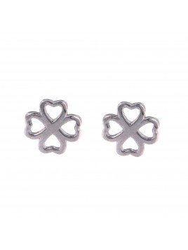 Pendientes de presión cuatro corazones calados formando trébol en Plata de Ley 925
