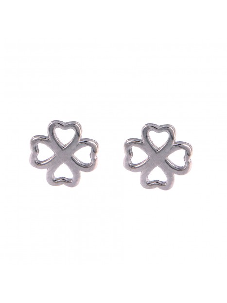 Pendientes de presión cuatro corazones calados formando trébol en Plata de Ley 925