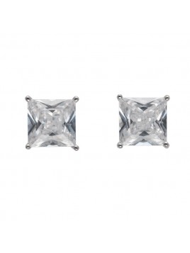 Pendientes de presión talla princesa con circonita blanca de 6 mm