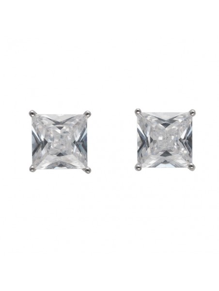 Pendientes de presión talla princesa con circonita blanca de 6 mm