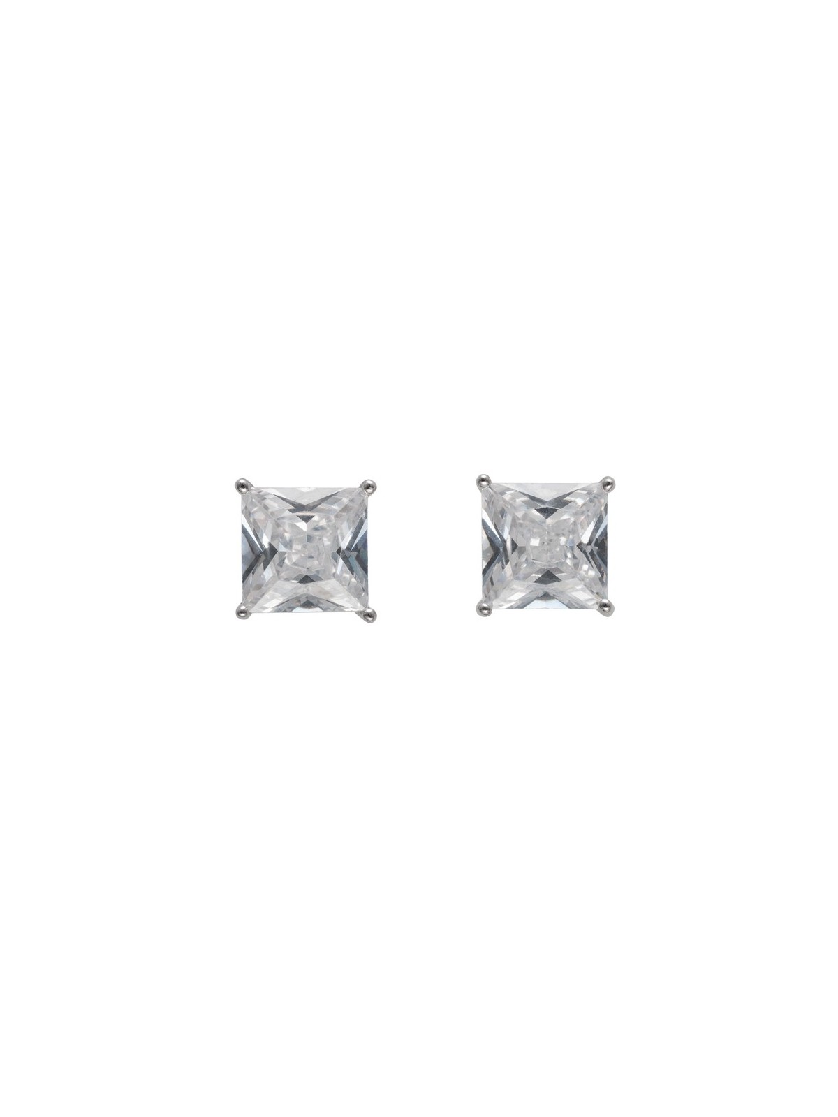 Pendientes de presión talla princesa con circonita blanca de 6 mm