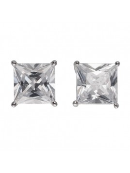 Pendientes de presión talla princesa con circonita blanca de 7 mm